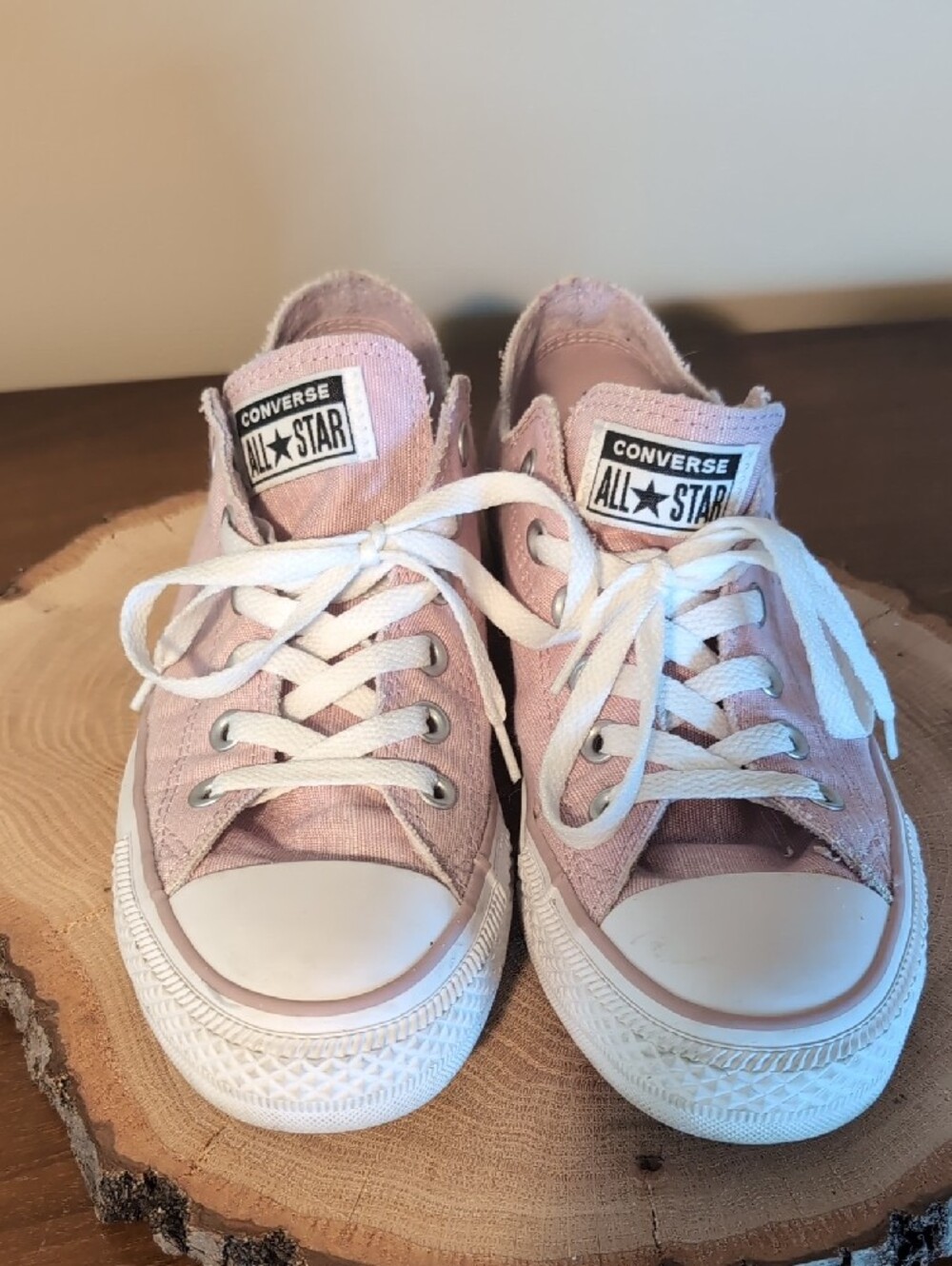 Converse Low Top Sneakers in Pale Pink and White - Picture 9 of 10